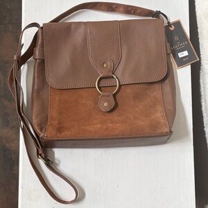Genuine Leather & Suede Crossbody satchel Bag with Ring Detail closure